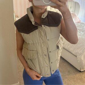 Brown & Tan Buttoned Puffer Vest